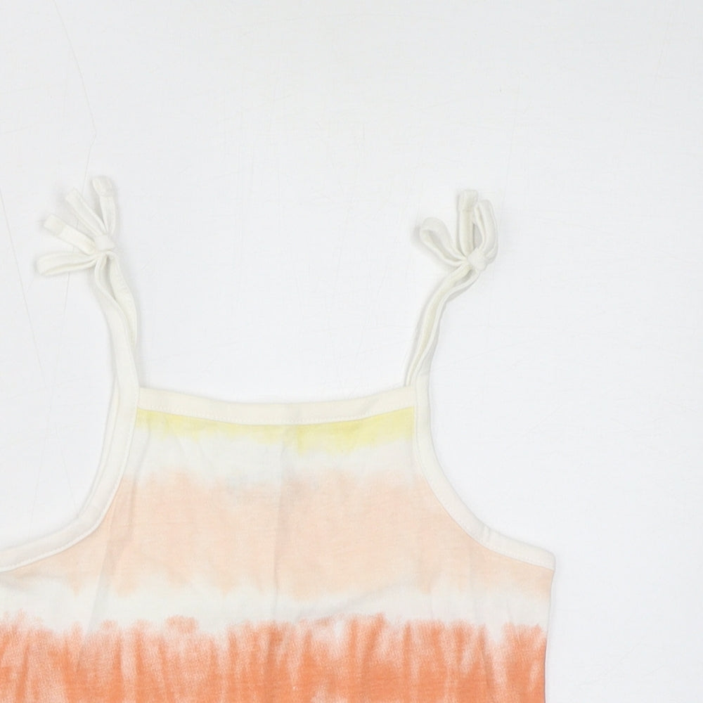 Close-up detail of Marks & Spencer girls’ multicoloured geometric cotton basic tank, size 3-4, years square neck pullover