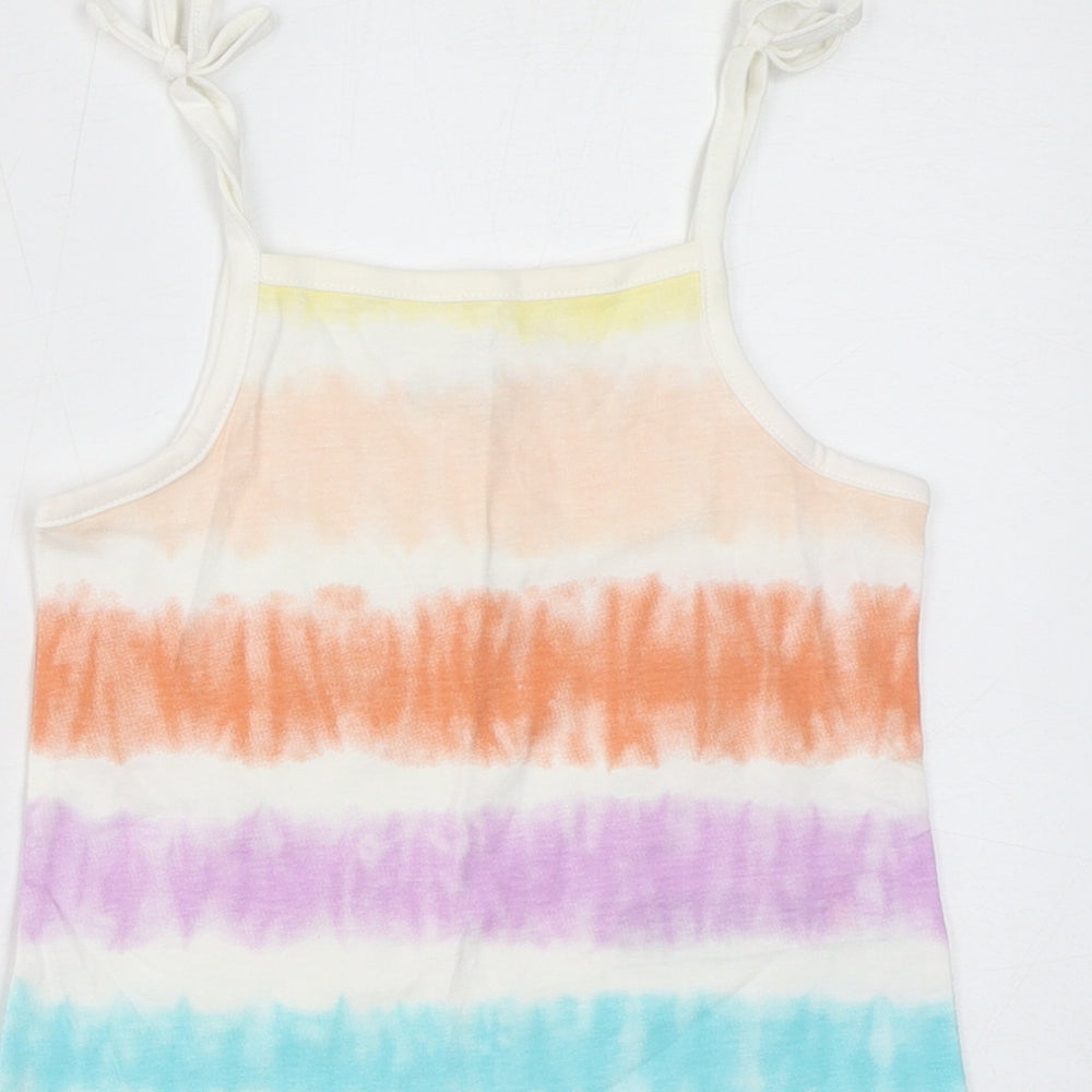 Brand and care label for Marks & Spencer girls’ multicoloured geometric cotton basic tank, years square neck pullover