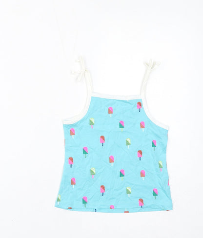 Marks and Spencer Girls Blue Geometric Cotton Basic Tank Size 2-3 Years Square Neck Pullover - Ice Lolly