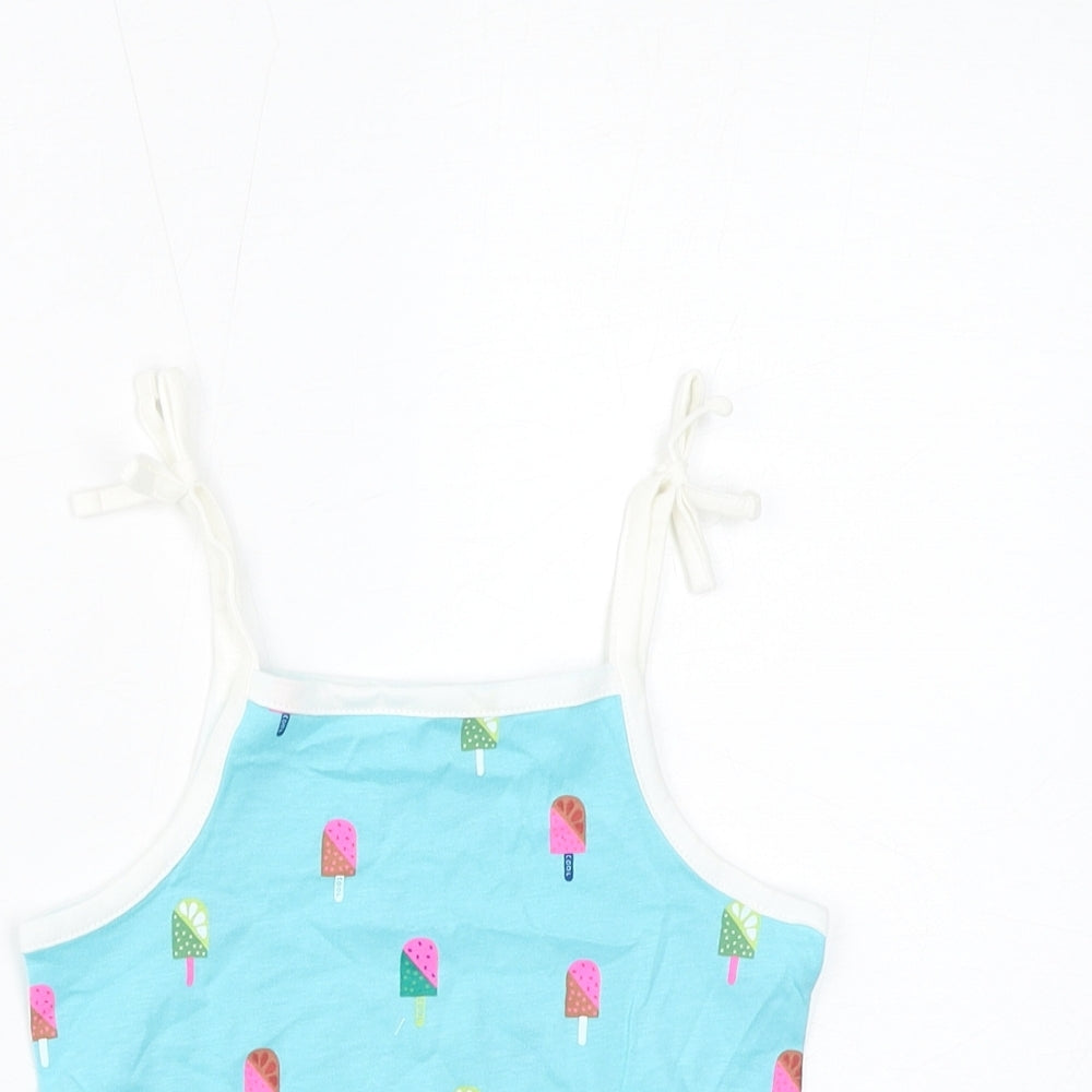 Marks and Spencer Girls Blue Geometric Cotton Basic Tank Size 2-3 Years Square Neck Pullover - Ice Lolly