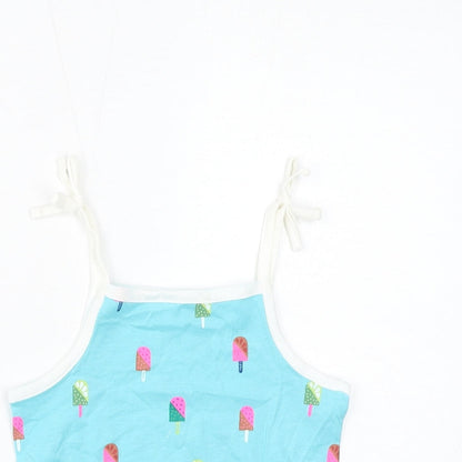 Marks and Spencer Girls Blue Geometric Cotton Basic Tank Size 2-3 Years Square Neck Pullover - Ice Lolly