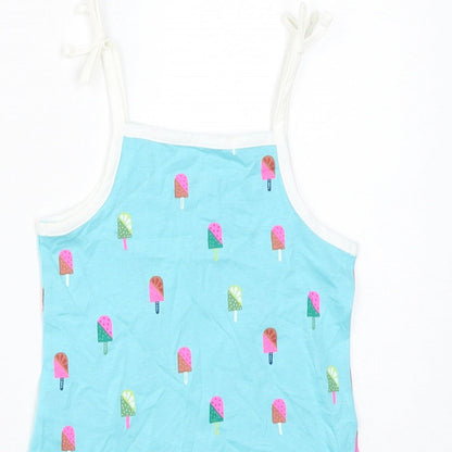 Marks and Spencer Girls Blue Geometric Cotton Basic Tank Size 2-3 Years Square Neck Pullover - Ice Lolly