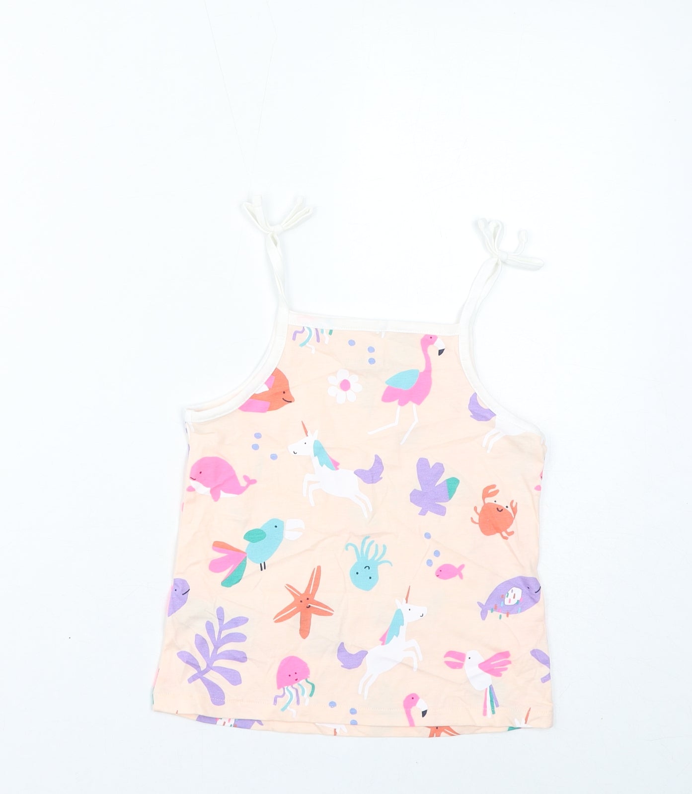 Marks and Spencer Girls Pink Cotton Basic Tank Size 5-6 Years Square Neck Pullover - Unicorns, Star Fish, Whales