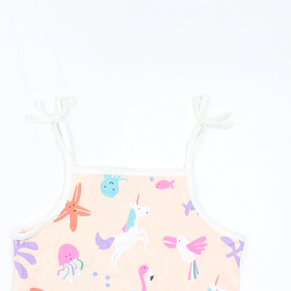Marks and Spencer Girls Pink Cotton Basic Tank Size 5-6 Years Square Neck Pullover - Unicorns, Star Fish, Whales