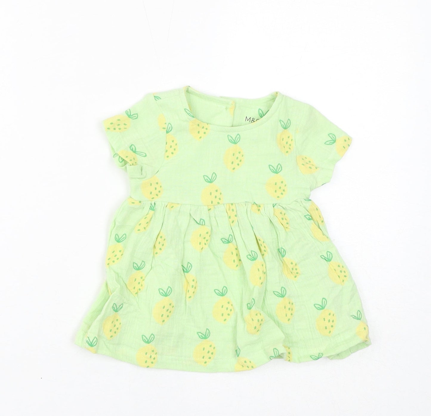 Marks and Spencer Baby Green Geometric Cotton A-Line Size 0-3 Months Round Neck Pullover - Lemons