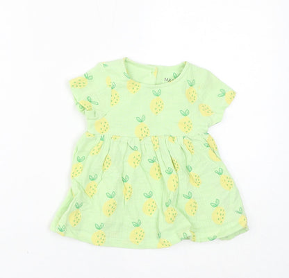 Marks and Spencer Baby Green Geometric Cotton A-Line Size 0-3 Months Round Neck Pullover - Lemons