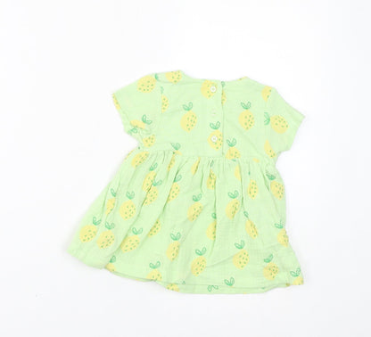 Marks and Spencer Baby Green Geometric Cotton A-Line Size 0-3 Months Round Neck Pullover - Lemons
