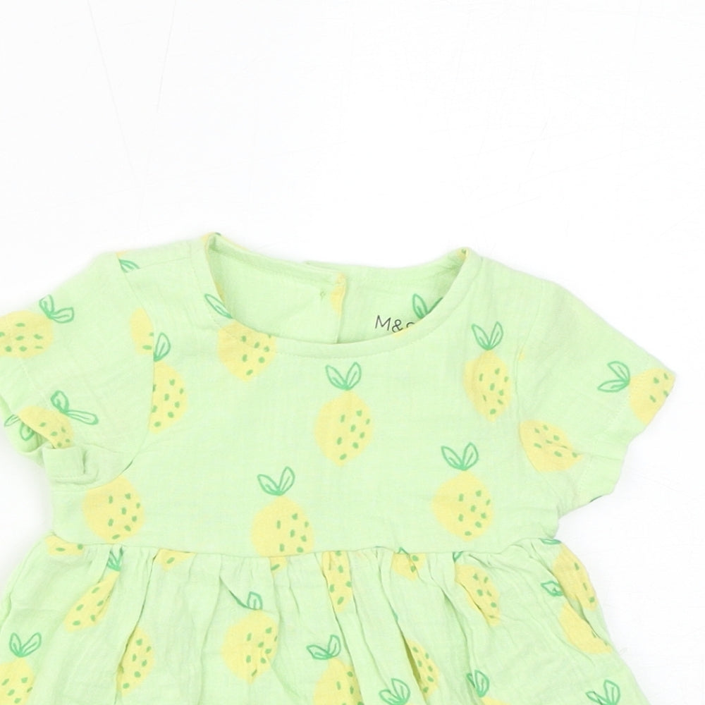 Marks and Spencer Baby Green Geometric Cotton A-Line Size 0-3 Months Round Neck Pullover - Lemons