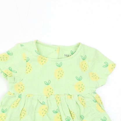 Marks and Spencer Baby Green Geometric Cotton A-Line Size 0-3 Months Round Neck Pullover - Lemons