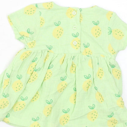 Marks and Spencer Baby Green Geometric Cotton A-Line Size 0-3 Months Round Neck Pullover - Lemons