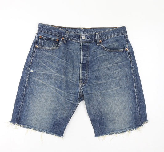Levi's Womens Blue Cotton Cut-Off Shorts Size 34 in L9 in Regular Button - Distressed
