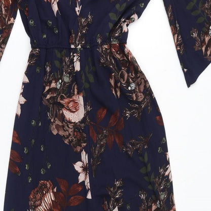Y.A.S Womens Blue Floral Polyester Jumpsuit One-Piece Size S L25 in Button - Open Shoulder, Birds, Leaves