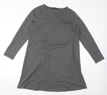 Zanzea Womens Grey Polyester A-Line Size L Round Neck Pullover