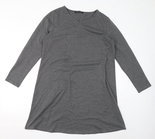 Zanzea Womens Grey Polyester A-Line Size L Round Neck Pullover