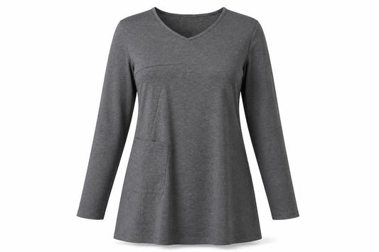 Zanzea Womens Grey Polyester A-Line Size L Round Neck Pullover