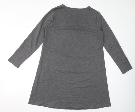 Zanzea Womens Grey Polyester A-Line Size L Round Neck Pullover