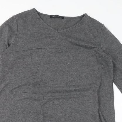 Zanzea Womens Grey Polyester A-Line Size L Round Neck Pullover