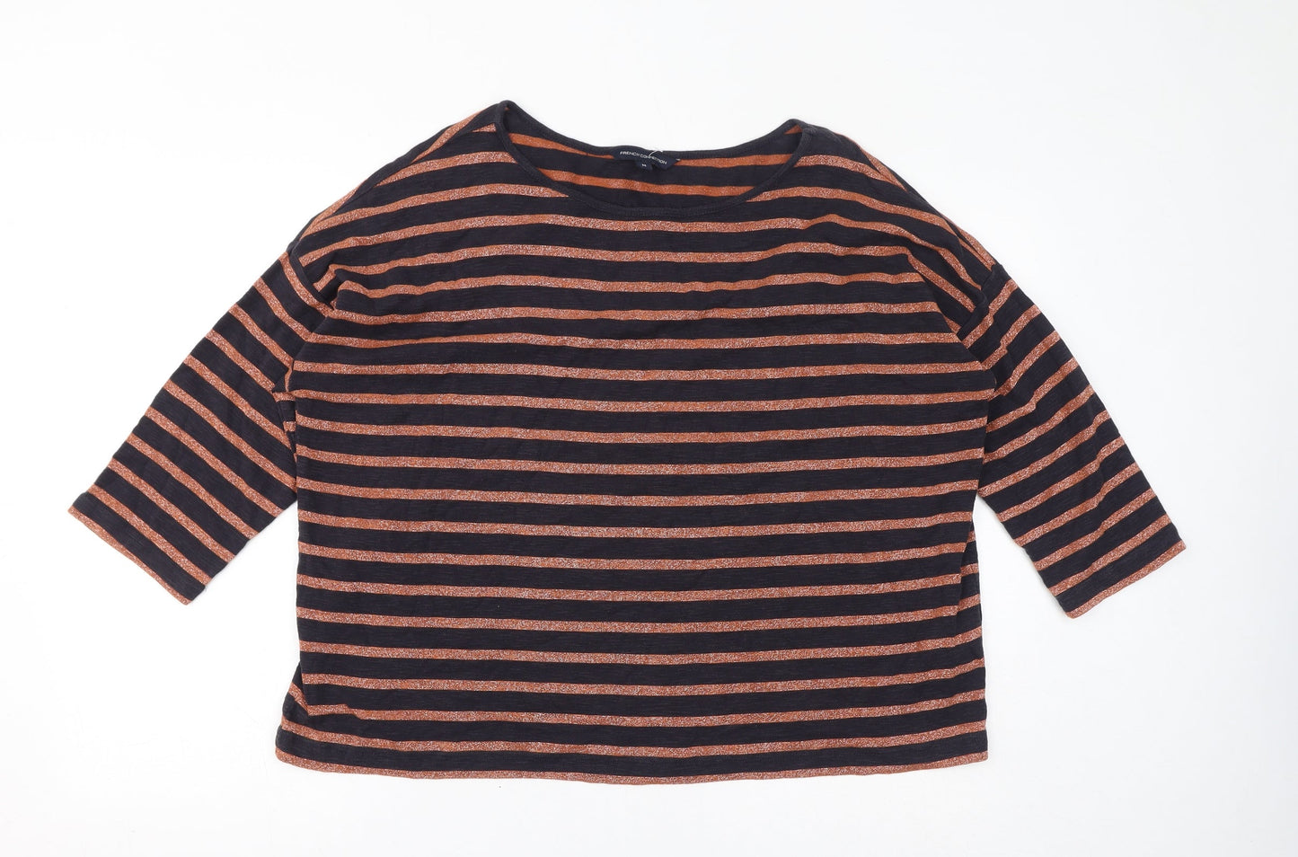 French Connection Womens Brown Striped Cotton Basic T-Shirt Size M Round Neck - Sparkle