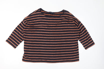 French Connection Womens Brown Striped Cotton Basic T-Shirt Size M Round Neck - Sparkle