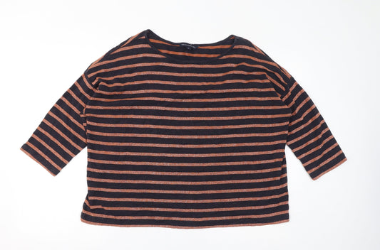 French Connection Womens Brown Striped Cotton Basic T-Shirt Size M Round Neck - Sparkle