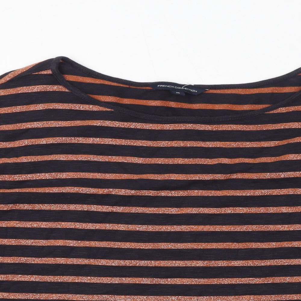 French Connection Womens Brown Striped Cotton Basic T-Shirt Size M Round Neck - Sparkle