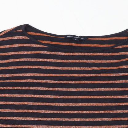 French Connection Womens Brown Striped Cotton Basic T-Shirt Size M Round Neck - Sparkle