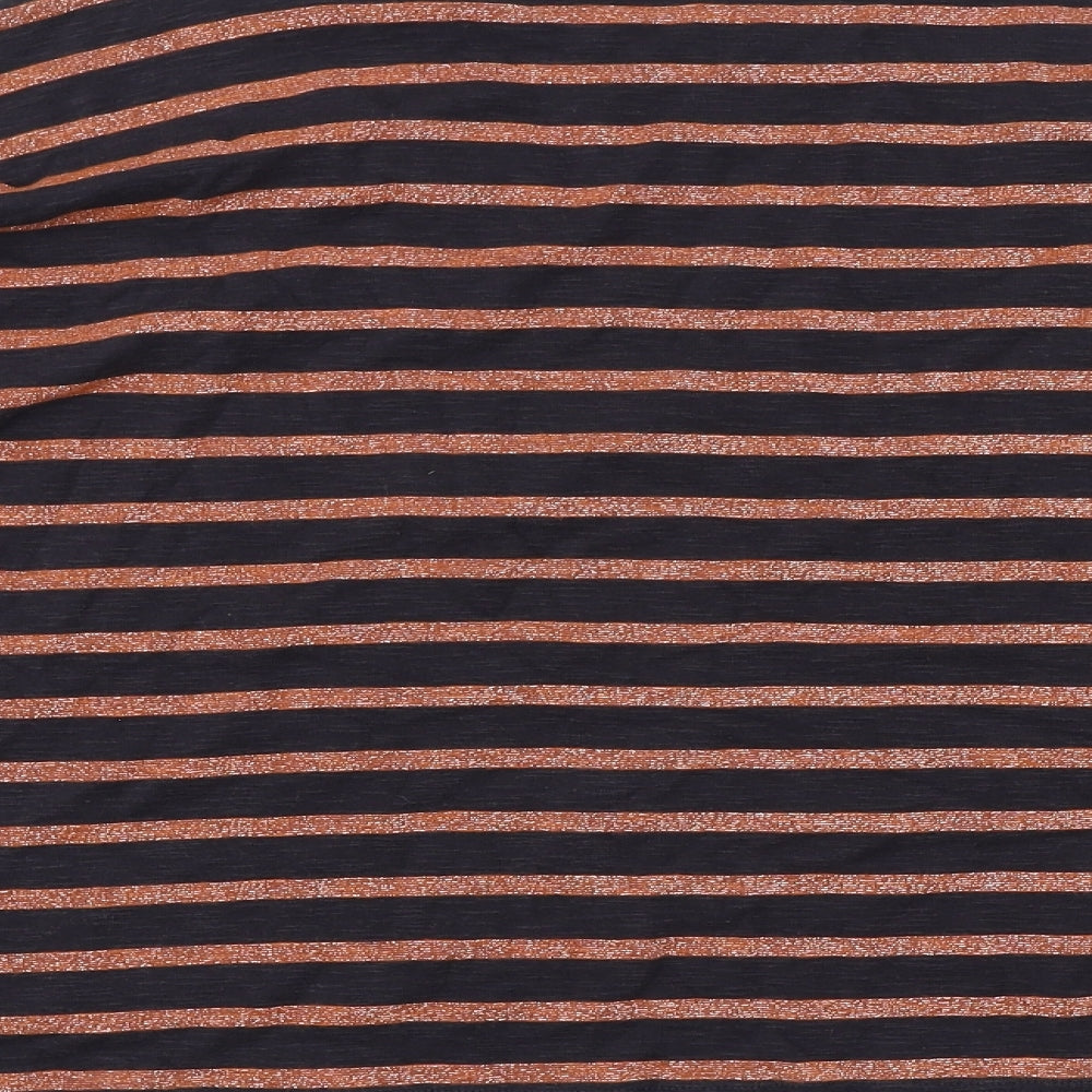 French Connection Womens Brown Striped Cotton Basic T-Shirt Size M Round Neck - Sparkle