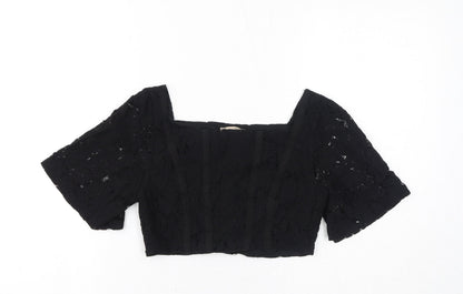 Womens UK Size S Zara Black Cropped T-Shirt