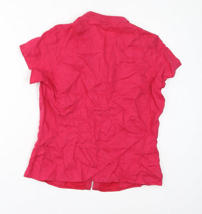 Autograph Womens Pink Linen Basic Button-Up Size 14 V-Neck