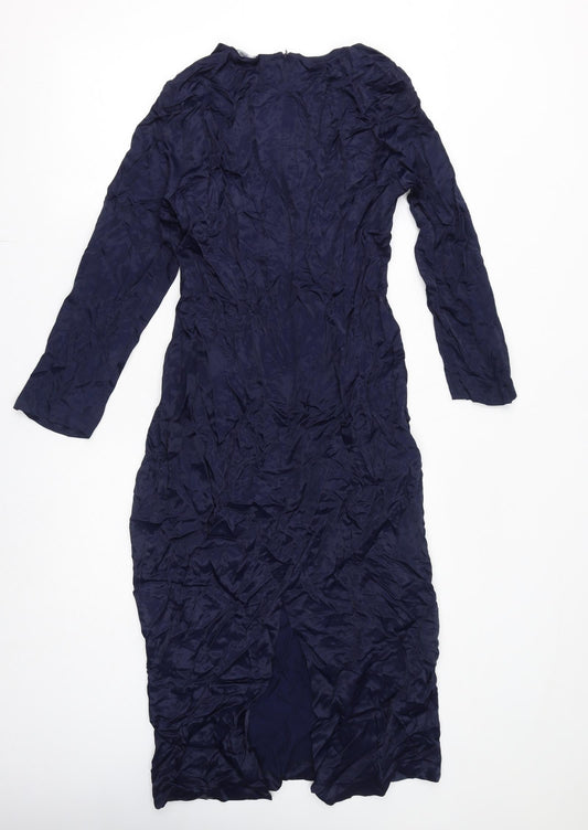 Zara Womens Blue Polyester A-Line Size L Round Neck Zip