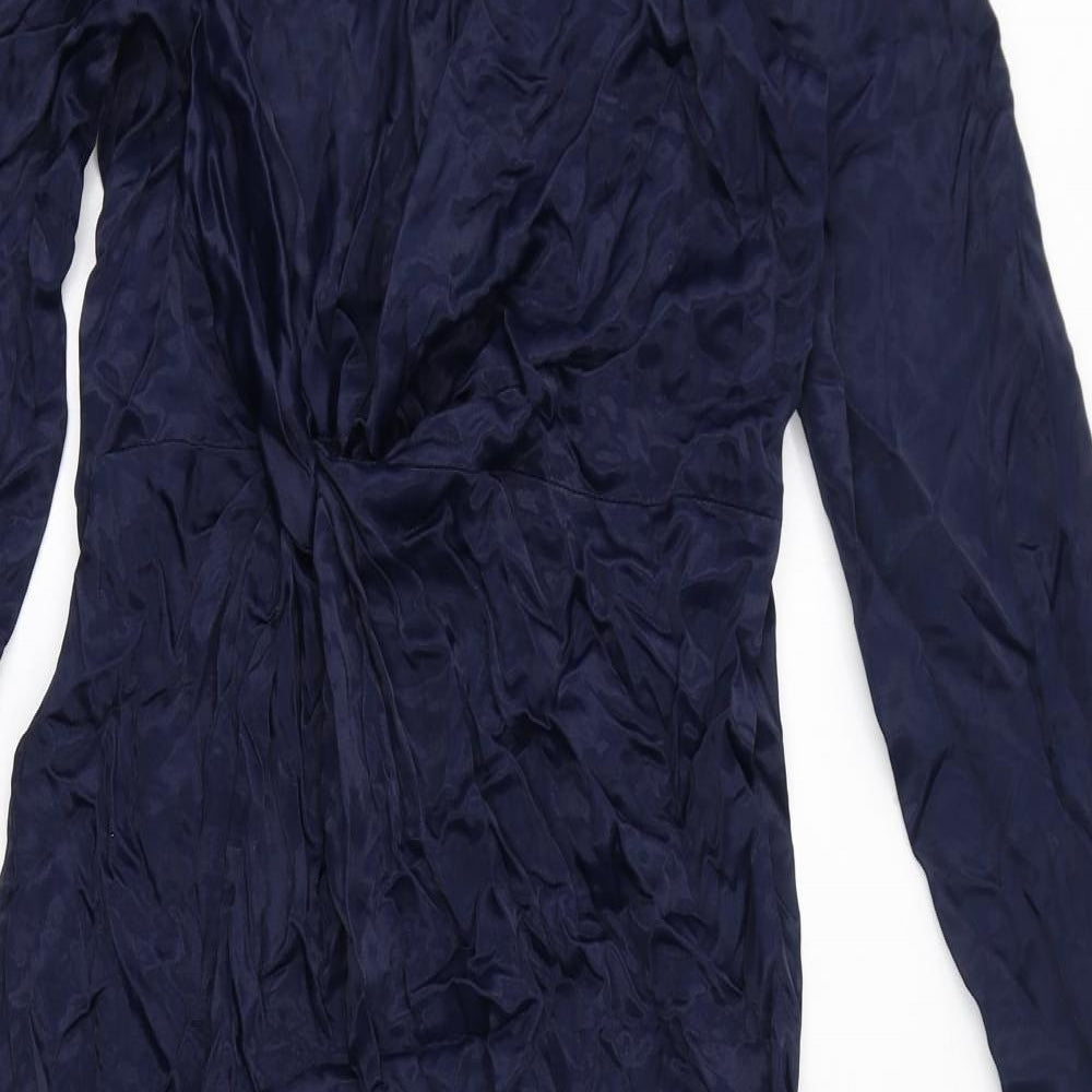 Zara Womens Blue Polyester A-Line Size L Round Neck Zip