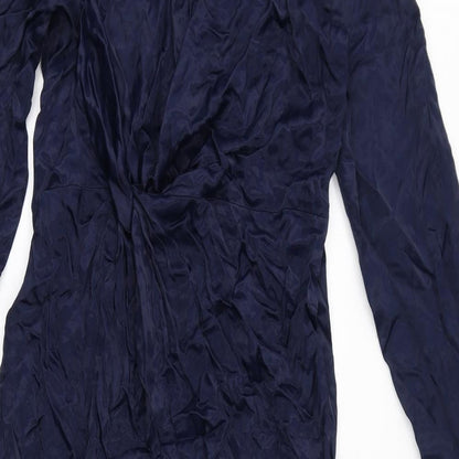 Zara Womens Blue Polyester A-Line Size L Round Neck Zip