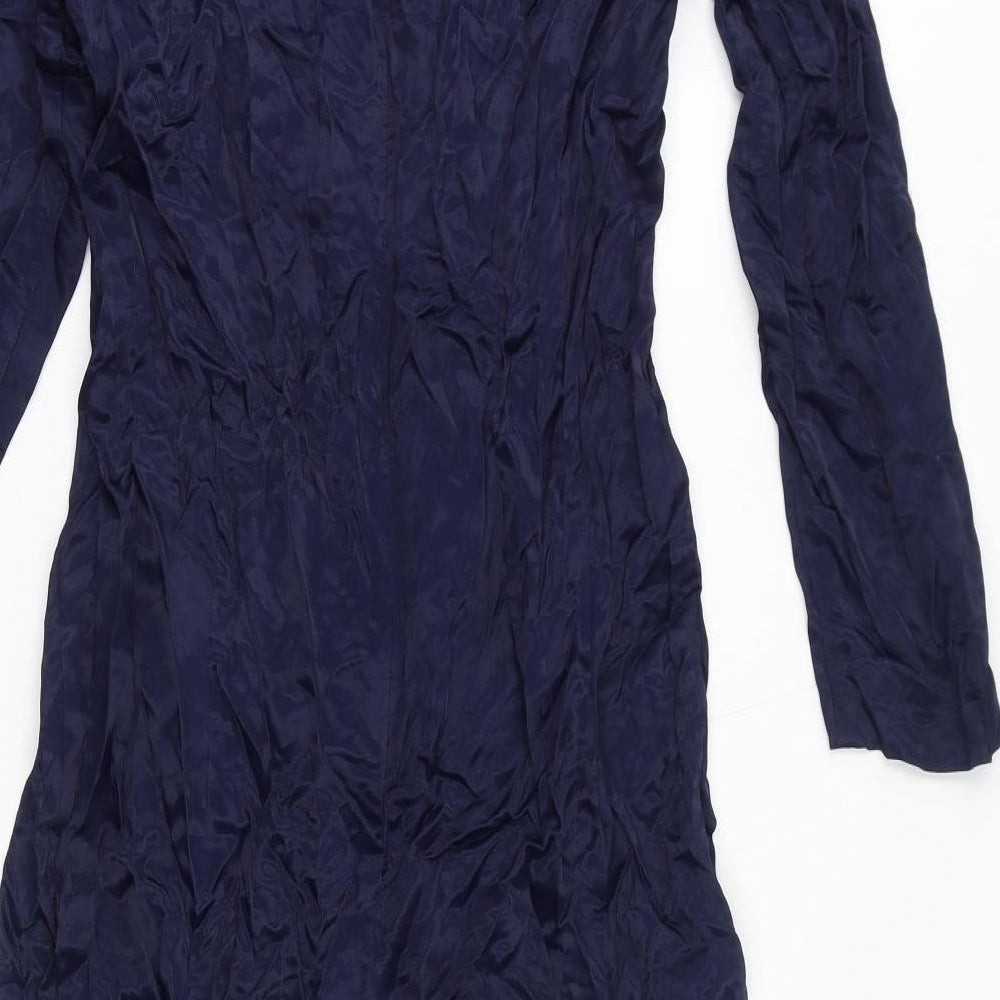 Zara Womens Blue Polyester A-Line Size L Round Neck Zip