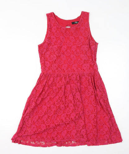 Jane Norman Womens Pink Nylon Fit & Flare Size 12 Round Neck Zip