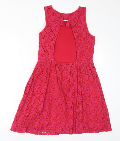 Jane Norman Womens Pink Nylon Fit & Flare Size 12 Round Neck Zip