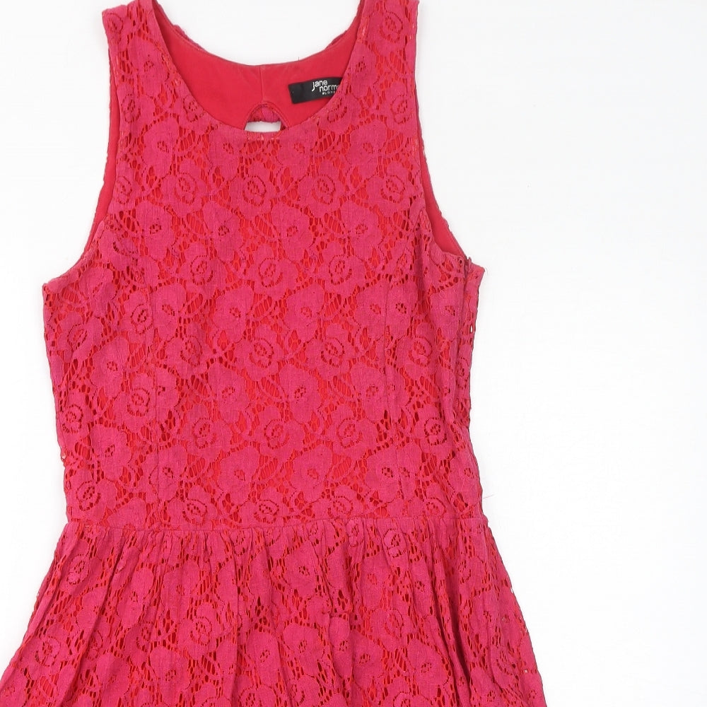 Jane Norman Womens Pink Nylon Fit & Flare Size 12 Round Neck Zip