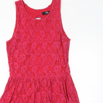 Jane Norman Womens Pink Nylon Fit & Flare Size 12 Round Neck Zip