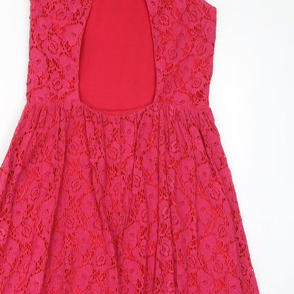 Jane Norman Womens Pink Nylon Fit & Flare Size 12 Round Neck Zip