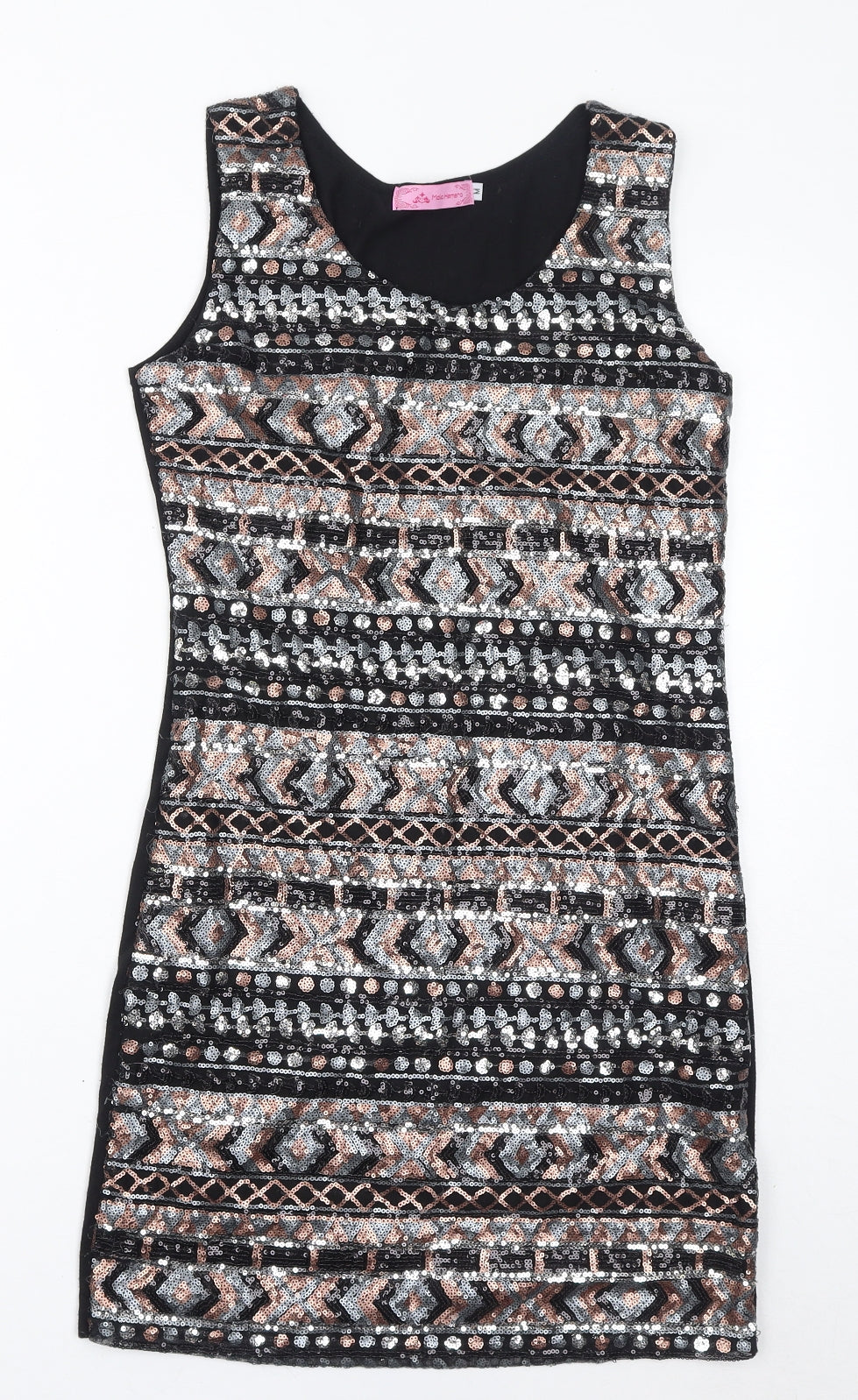 Moio Hemero Womens Black Cotton Tank Dress Size M Round Neck Pullover - Sequins