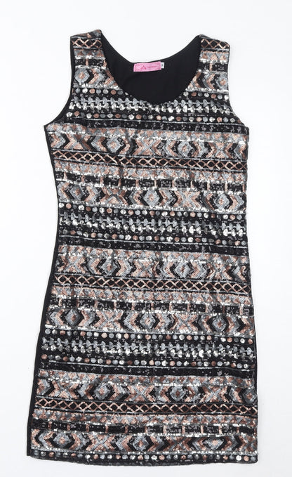 Moio Hemero Womens Black Cotton Tank Dress Size M Round Neck Pullover - Sequins