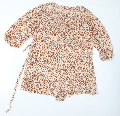 River Island Womens Brown Animal Print Viscose Playsuit One-Piece Size 8 Pullover - Leopard Print