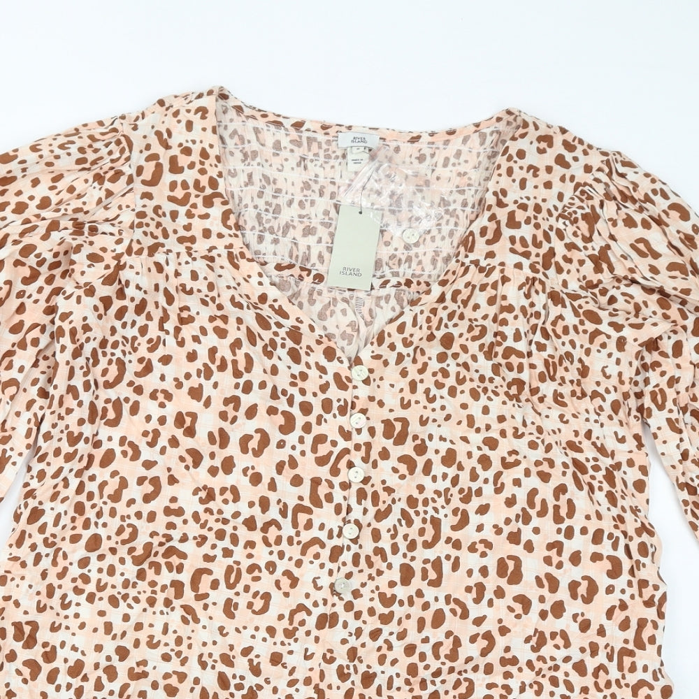 River Island Womens Brown Animal Print Viscose Playsuit One-Piece Size 8 Pullover - Leopard Print