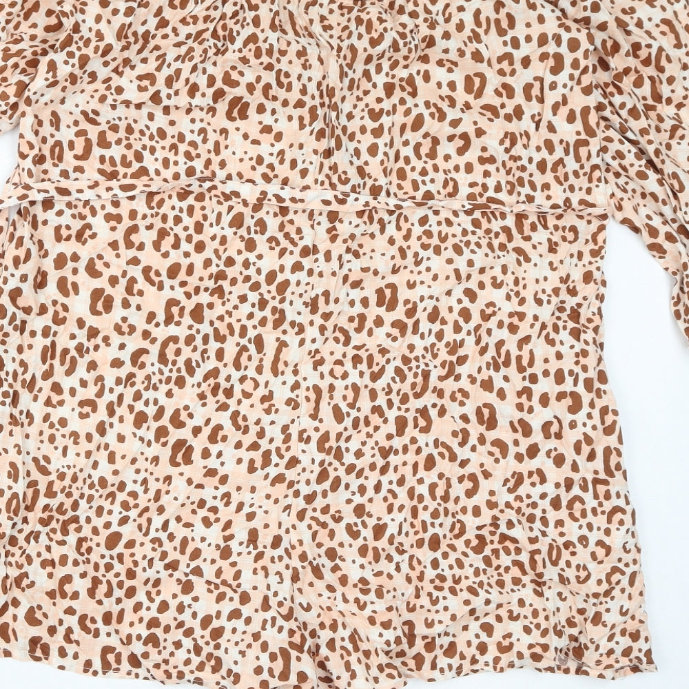 River Island Womens Brown Animal Print Viscose Playsuit One-Piece Size 8 Pullover - Leopard Print