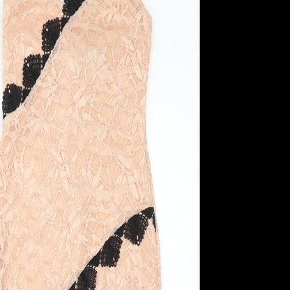 Topshop Womens Beige Polyester Bodycon Size 8 Round Neck Zip