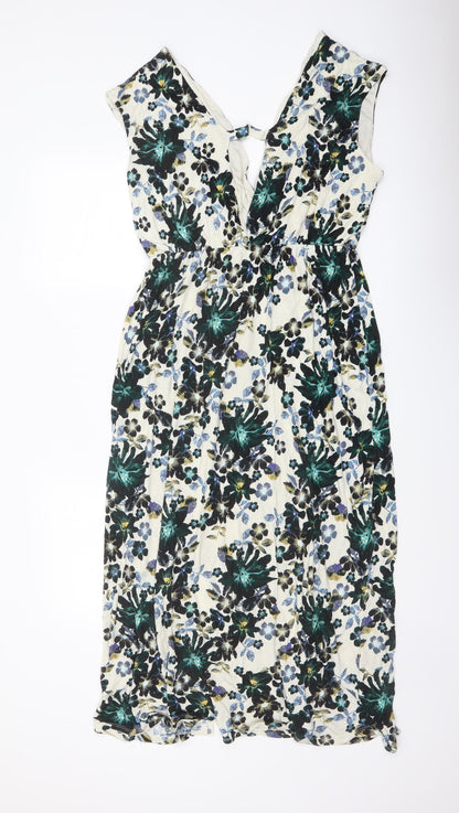 H&M Womens Multicoloured Floral Viscose A-Line Size L V-Neck Pullover