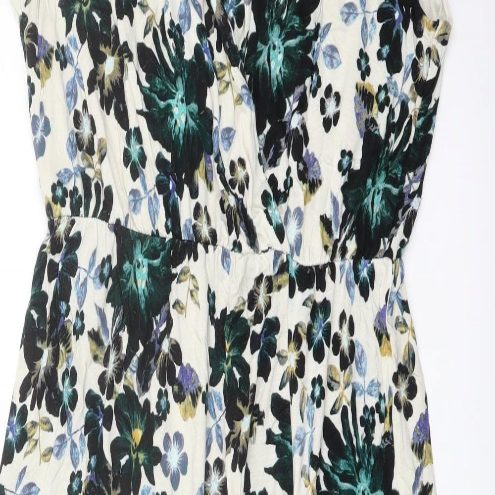 H&M Womens Multicoloured Floral Viscose A-Line Size L V-Neck Pullover