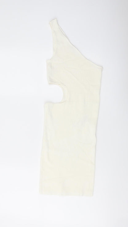 Stradivarius Womens Ivory Viscose Mini Size M One Shoulder Pullover - Cut Out