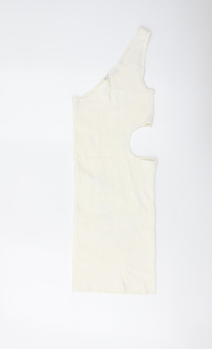 Stradivarius Womens Ivory Viscose Mini Size M One Shoulder Pullover - Cut Out