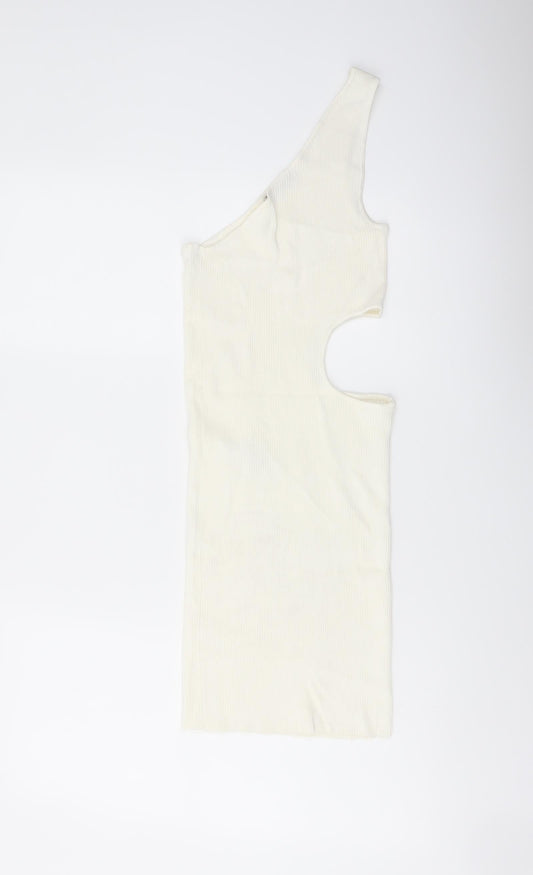 Stradivarius Womens Ivory Viscose Mini Size M One Shoulder Pullover - Cut Out