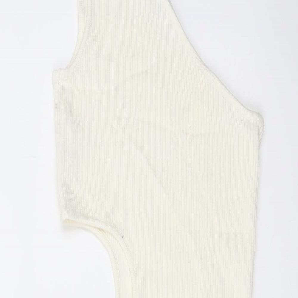 Stradivarius Womens Ivory Viscose Mini Size M One Shoulder Pullover - Cut Out